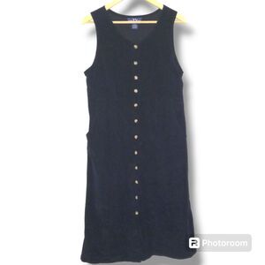 Vtg Original TY Wear Corduroy Overall Dress-Petite Medium-Navy-Pockets-Modest